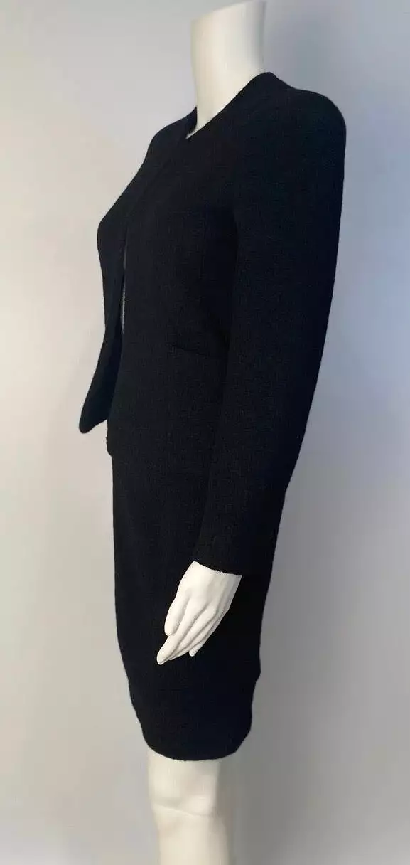 Vintage Chanel 98P, 1998 Spring black boucle wool skirt suit US 2/4