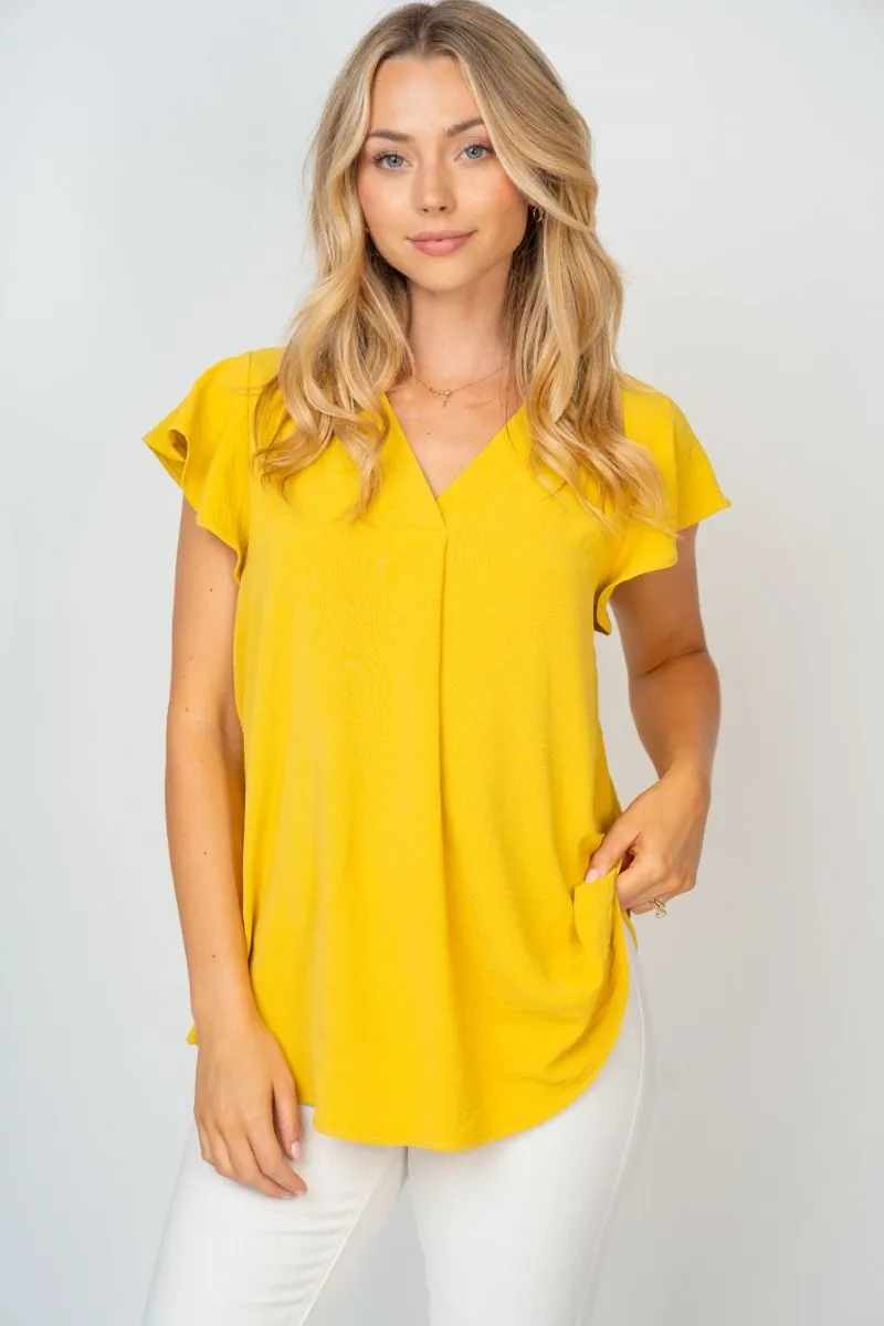 White Birch Flutter Sleeve Top in Lemon Grass