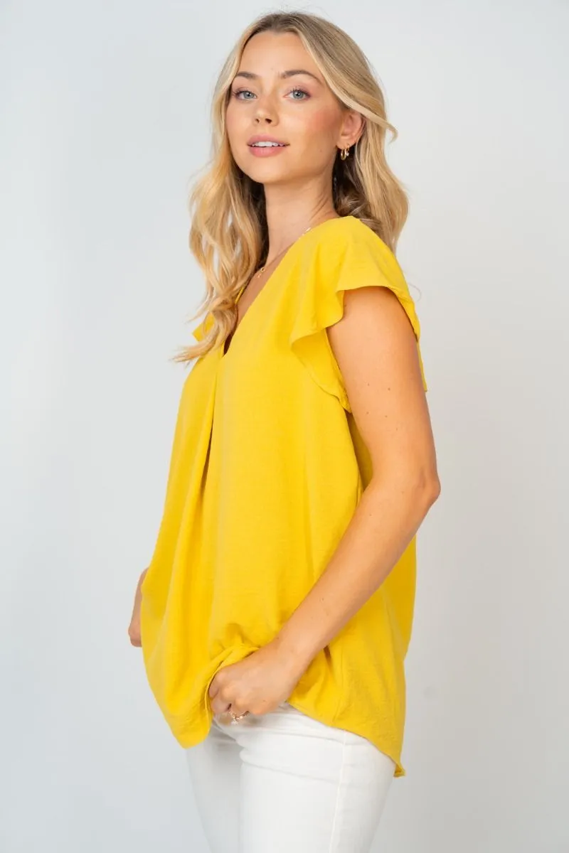 White Birch Flutter Sleeve Top in Lemon Grass