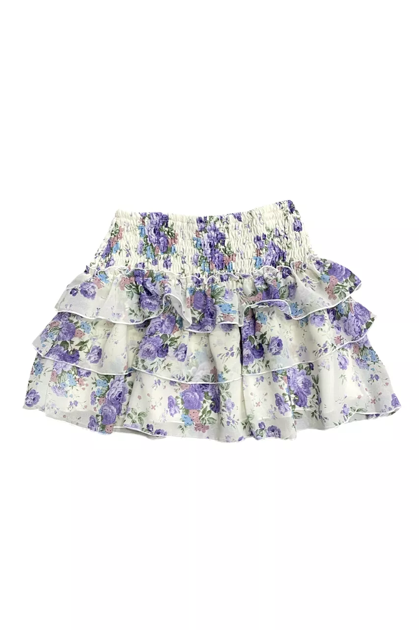 White Lavender Floral Ruffle Skirt