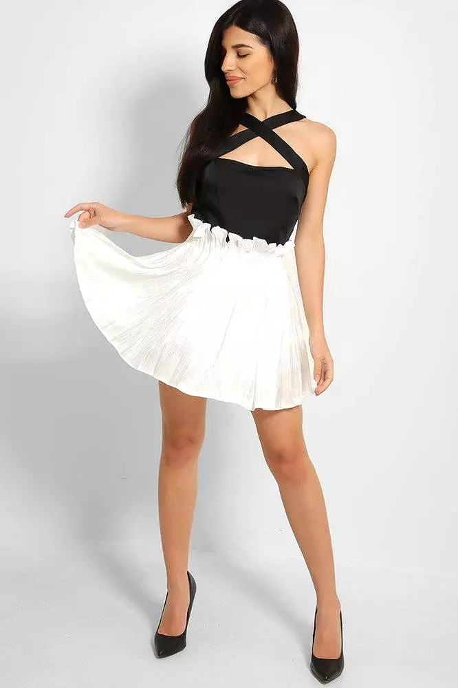 White Shimmer Pleated Finish Paperbag Skirt