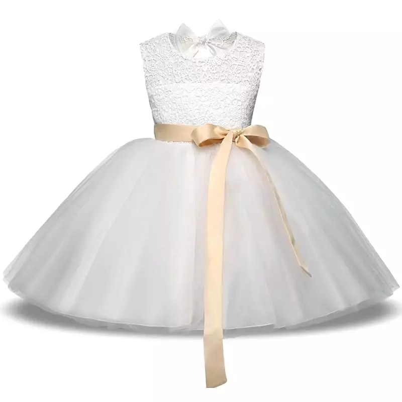 White Sleeveless Flower Girl Dress