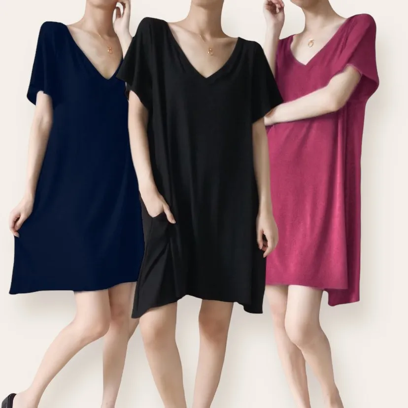 WINDY Soft Ribbed Knit Short Sleeve Dress