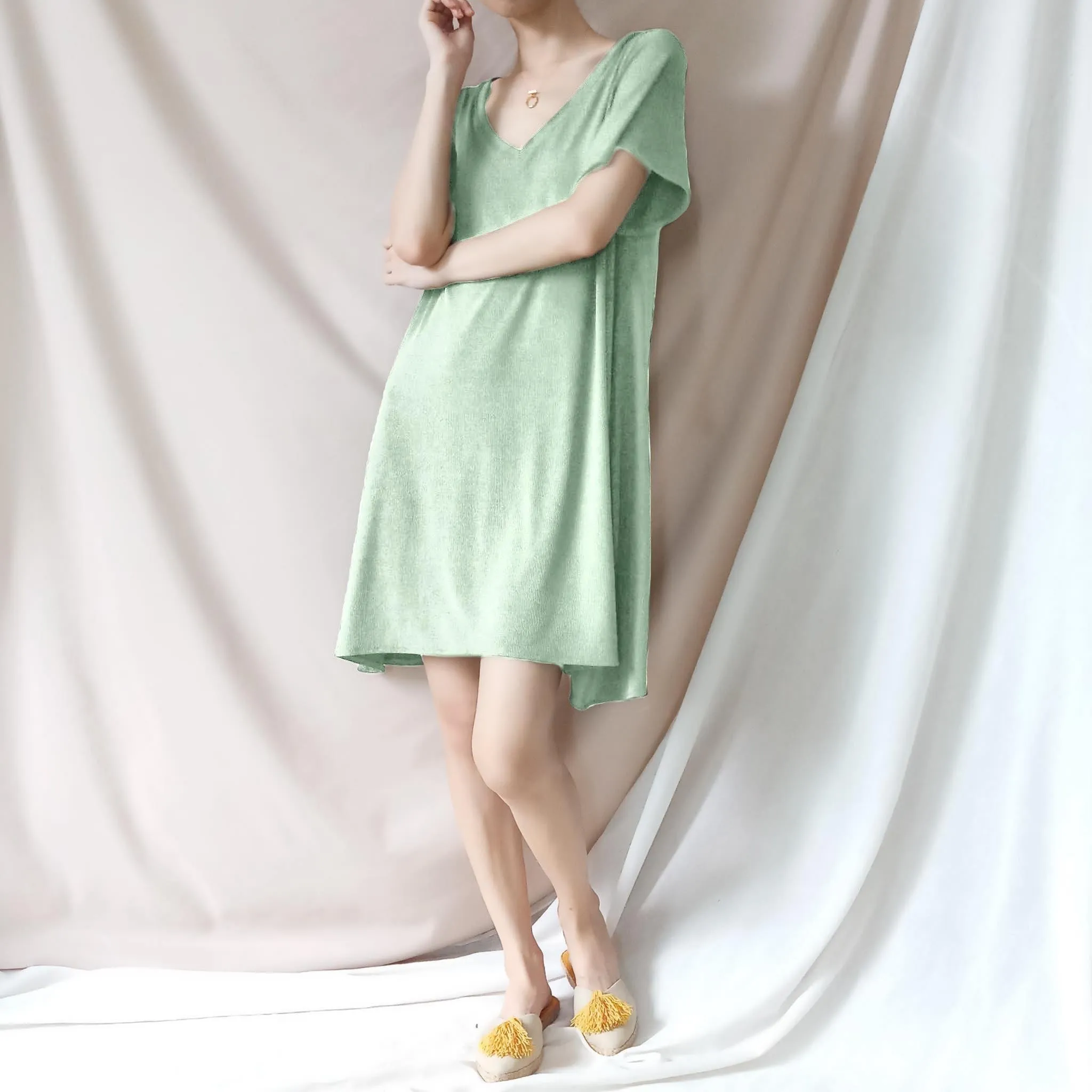 WINDY Soft Ribbed Knit Short Sleeve Dress