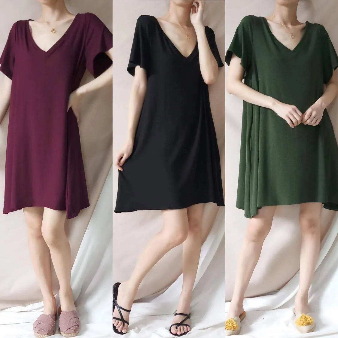 WINDY Soft Ribbed Knit Short Sleeve Dress