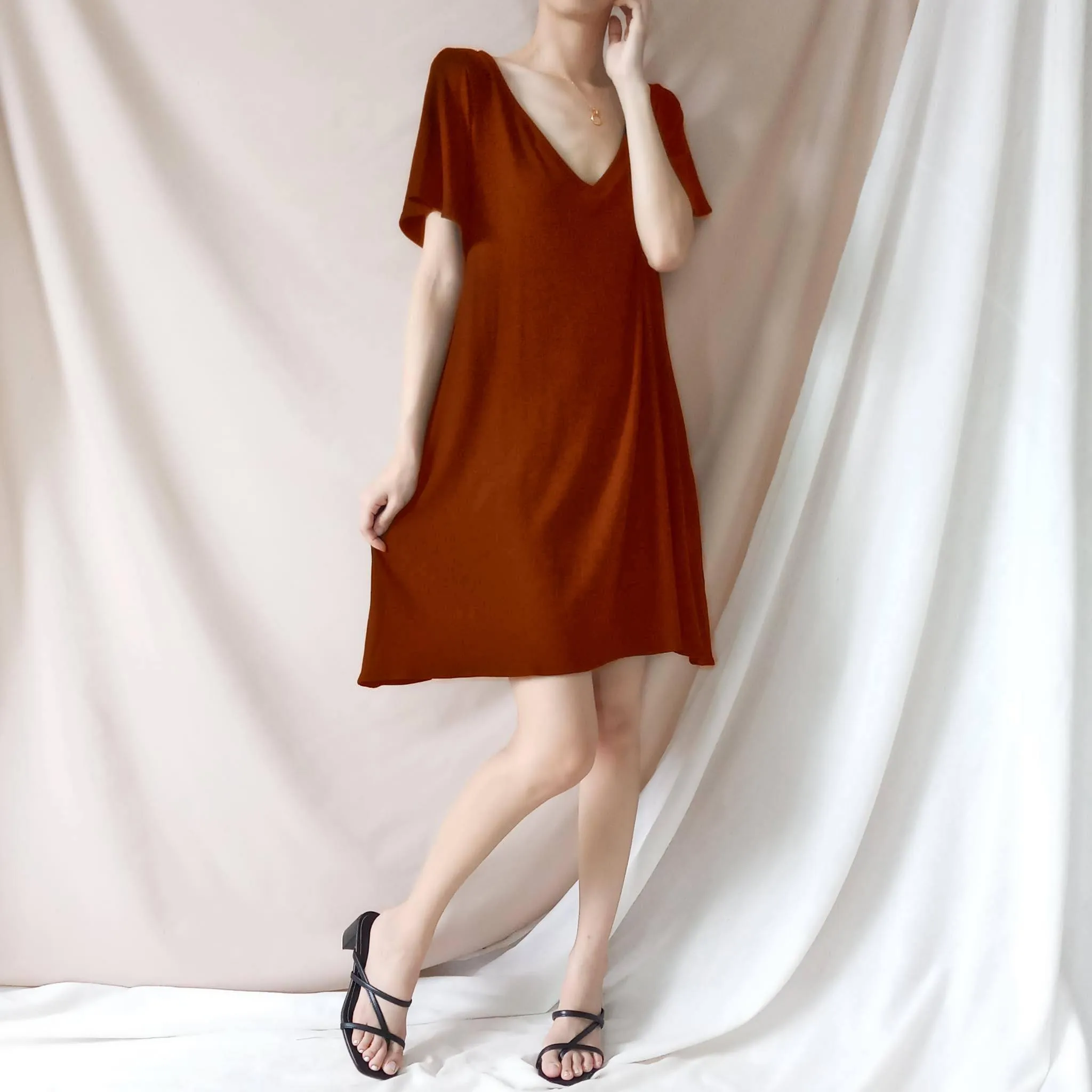 WINDY Soft Ribbed Knit Short Sleeve Dress