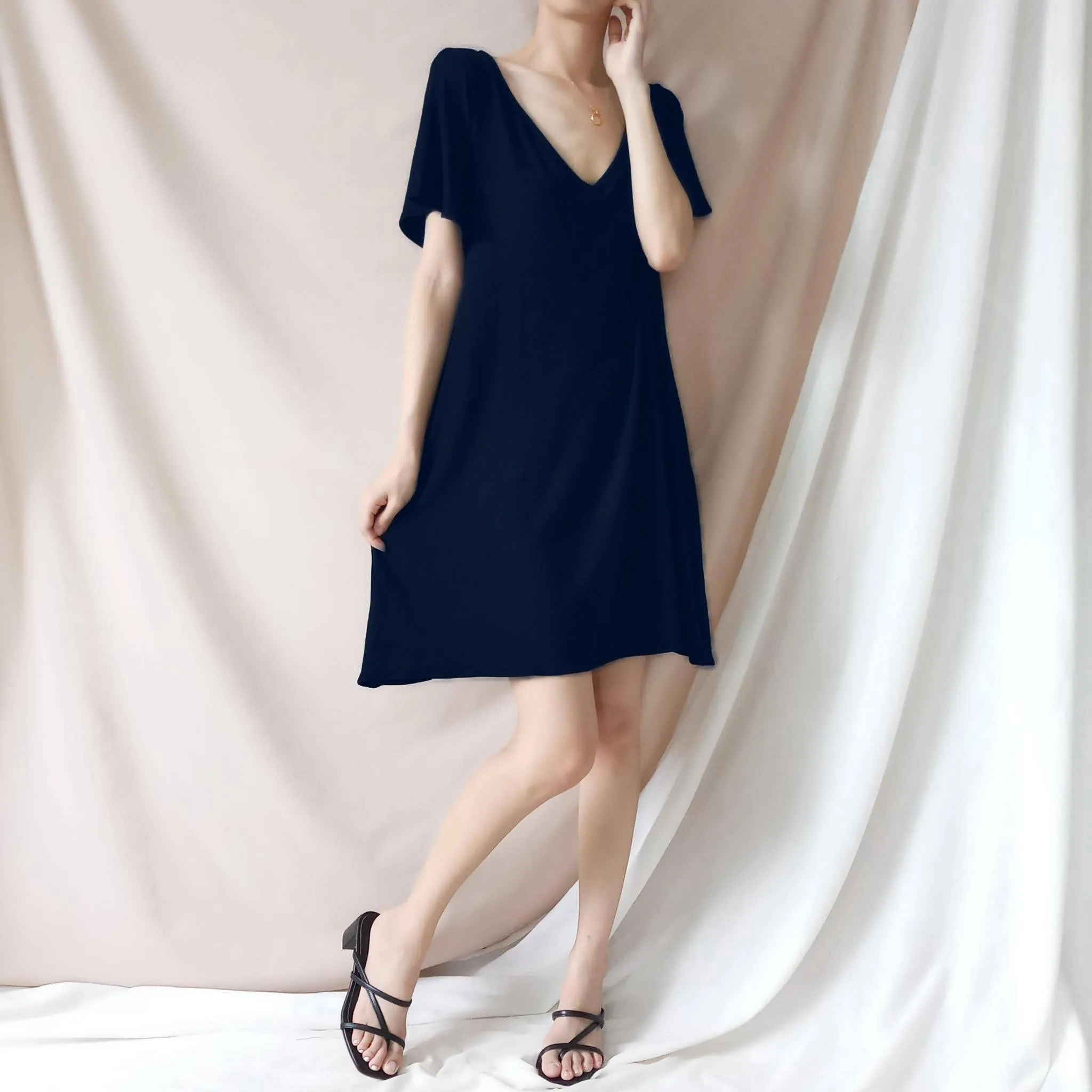 WINDY Soft Ribbed Knit Short Sleeve Dress