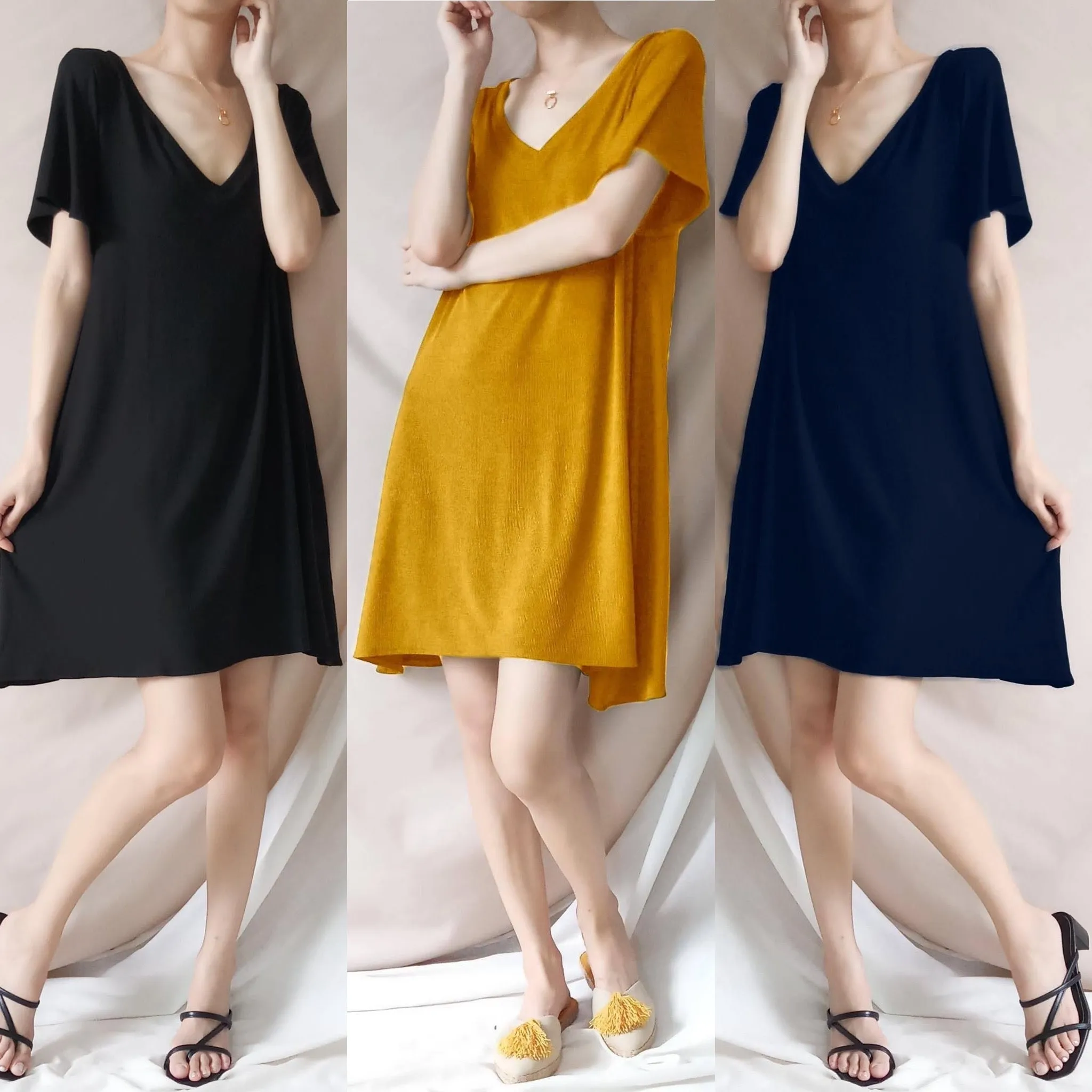 WINDY Soft Ribbed Knit Short Sleeve Dress