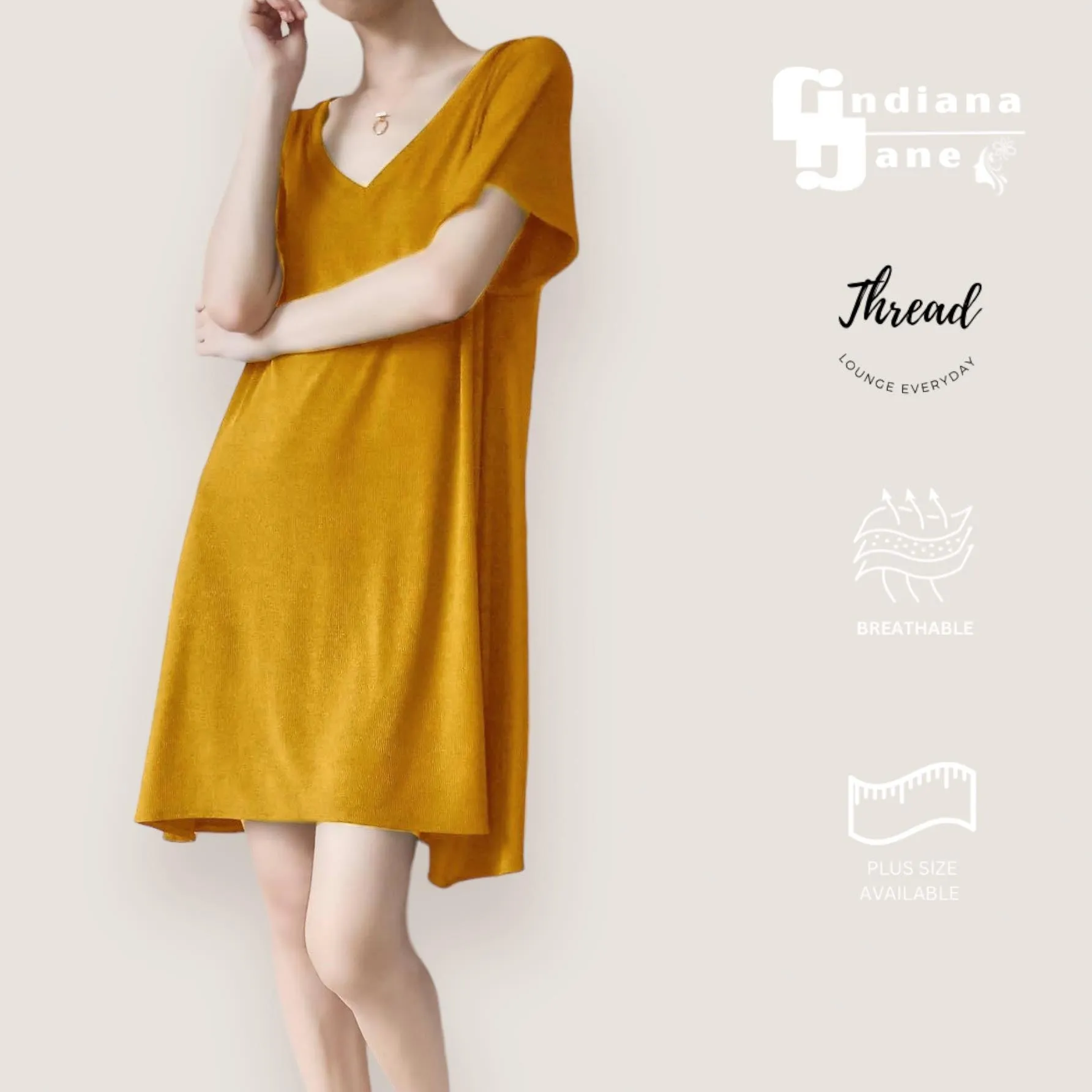 WINDY Soft Ribbed Knit Short Sleeve Dress