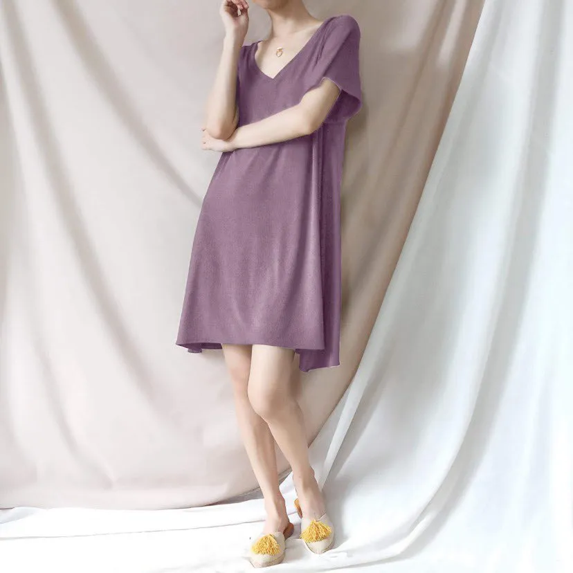 WINDY Soft Ribbed Knit Short Sleeve Dress