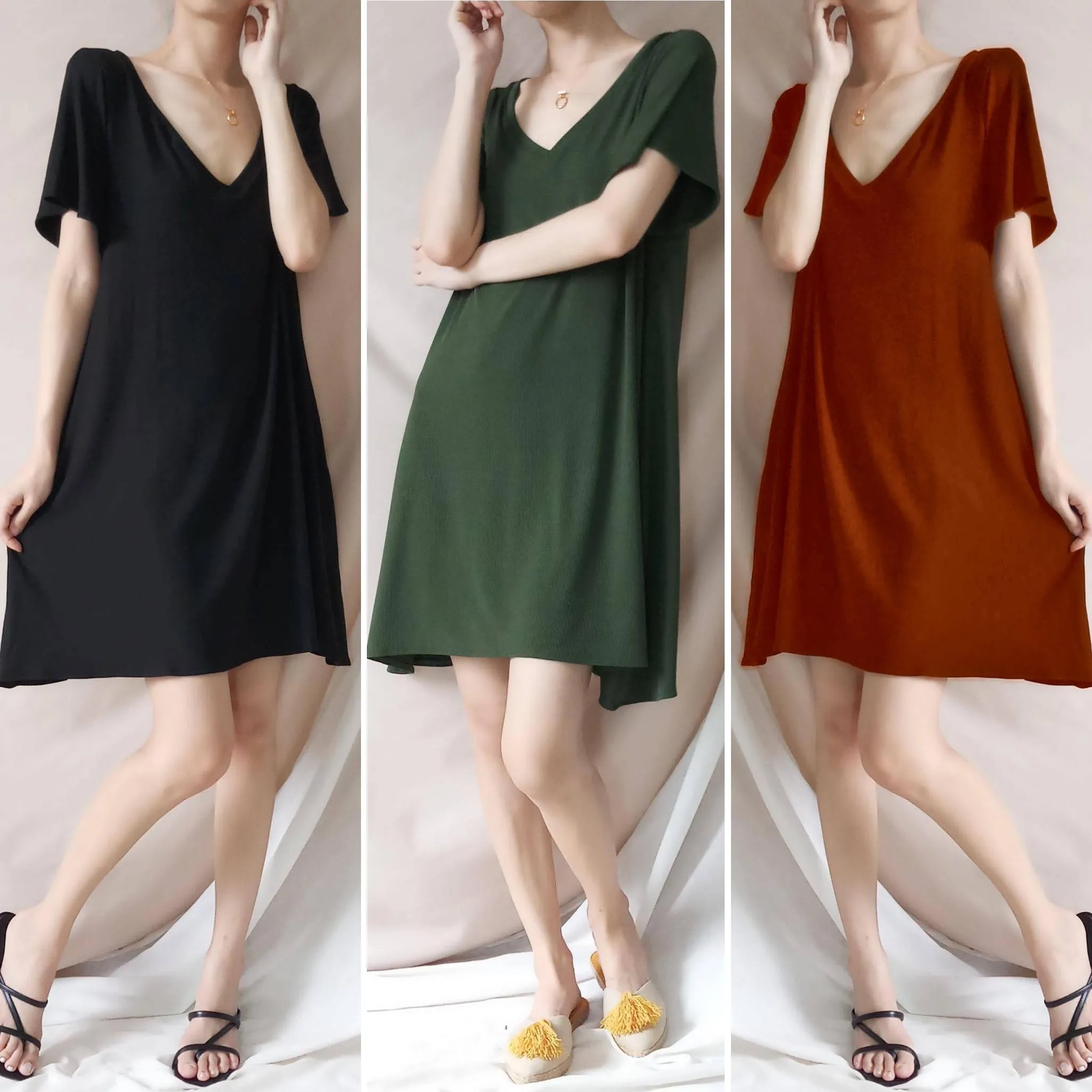 WINDY Soft Ribbed Knit Short Sleeve Dress