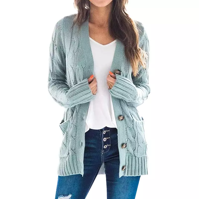 Women's Cardigans Kniting Plain Twist Buttons Pockets Long Sleeves