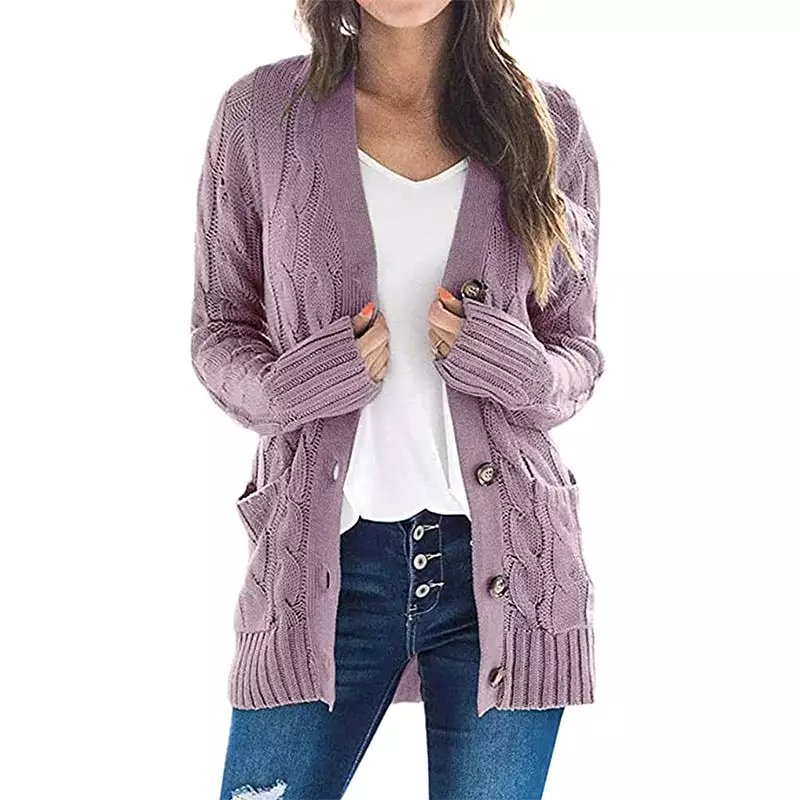 Women's Cardigans Kniting Plain Twist Buttons Pockets Long Sleeves