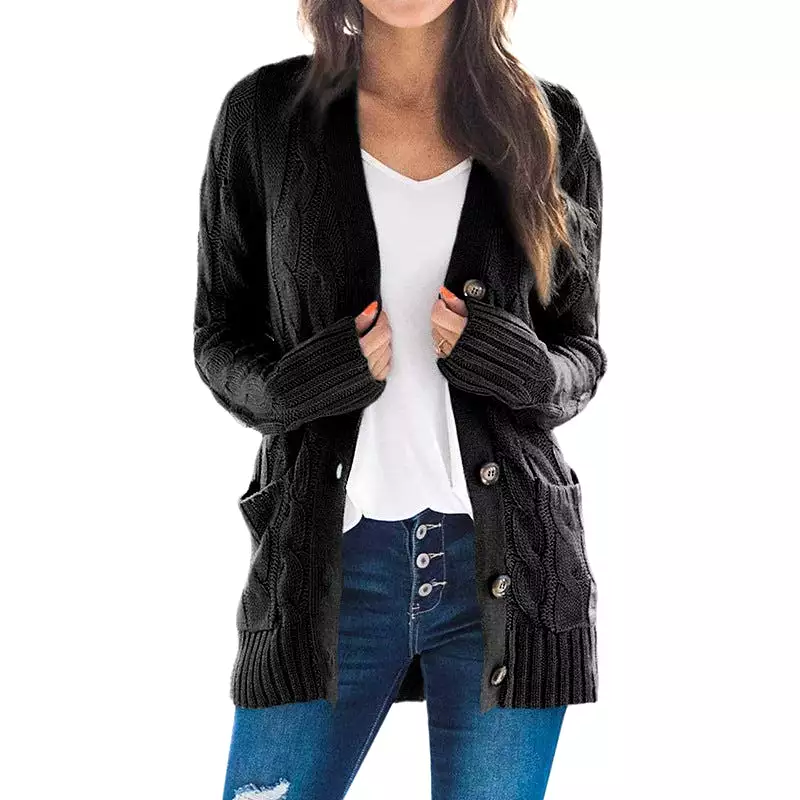 Women's Cardigans Kniting Plain Twist Buttons Pockets Long Sleeves