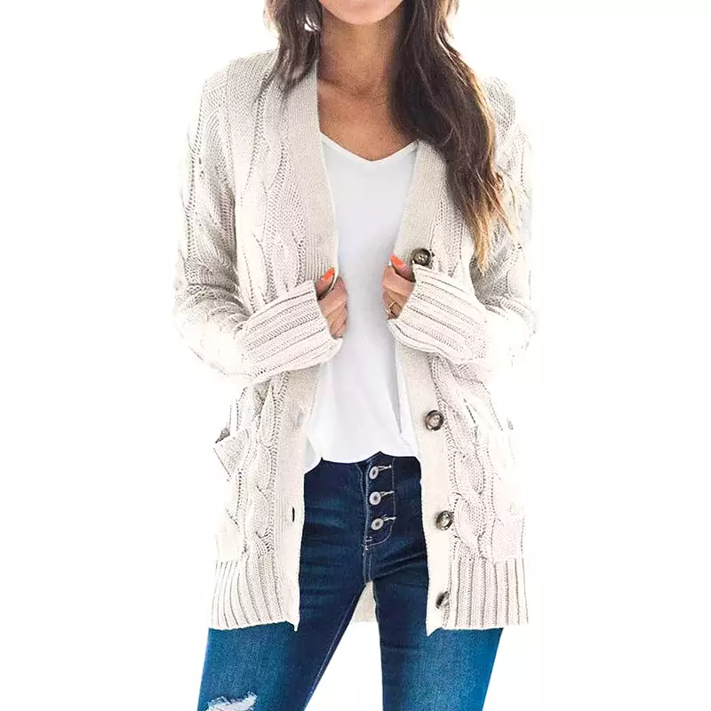 Women's Cardigans Kniting Plain Twist Buttons Pockets Long Sleeves