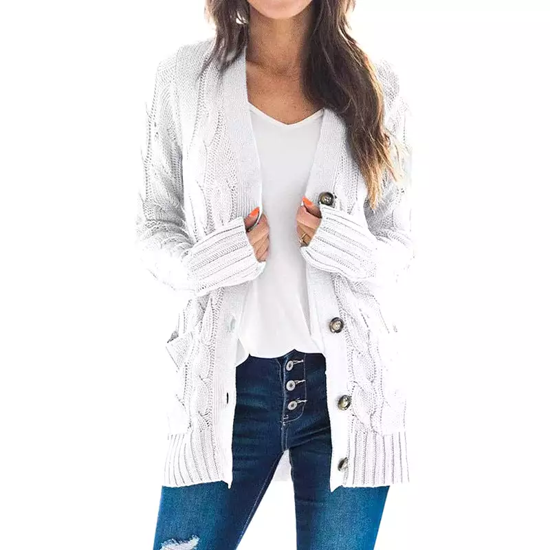 Women's Cardigans Kniting Plain Twist Buttons Pockets Long Sleeves