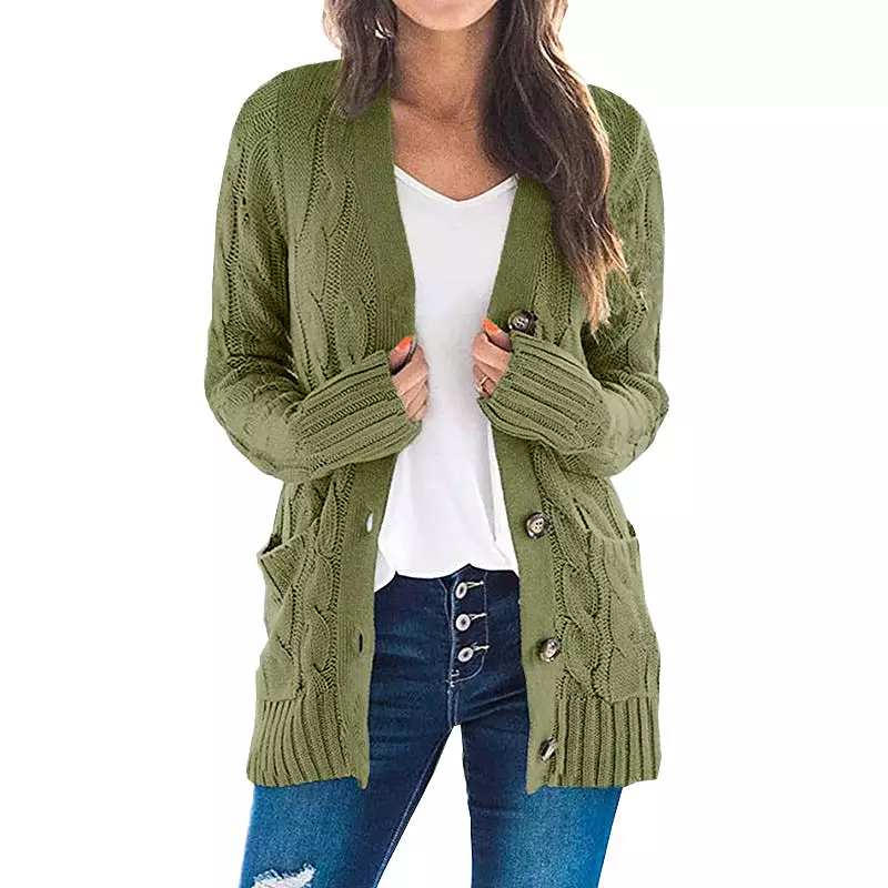 Women's Cardigans Kniting Plain Twist Buttons Pockets Long Sleeves