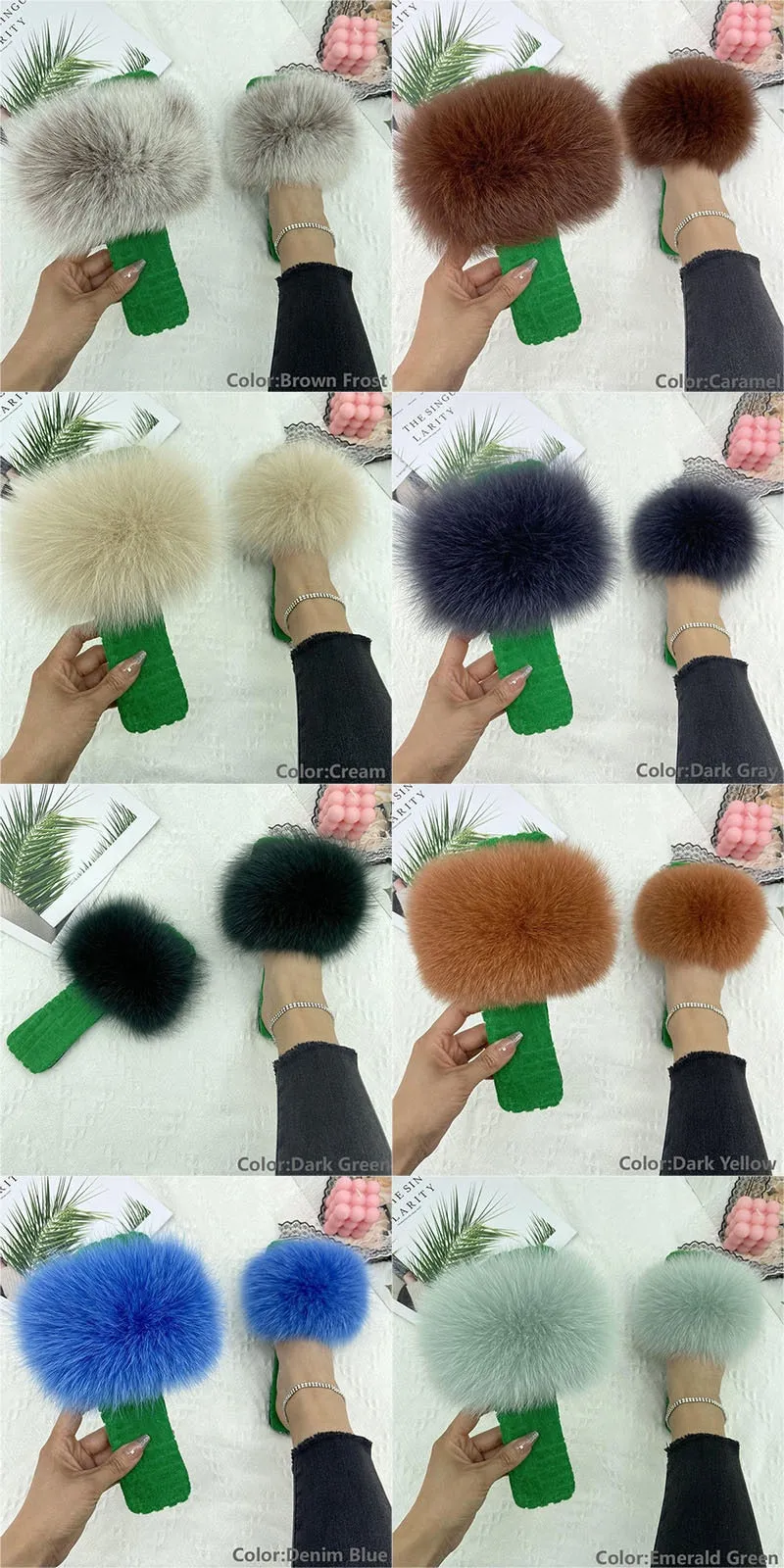 Women's Cream Color Real Fur Slides Cotton Fluffy Flat House Slippers