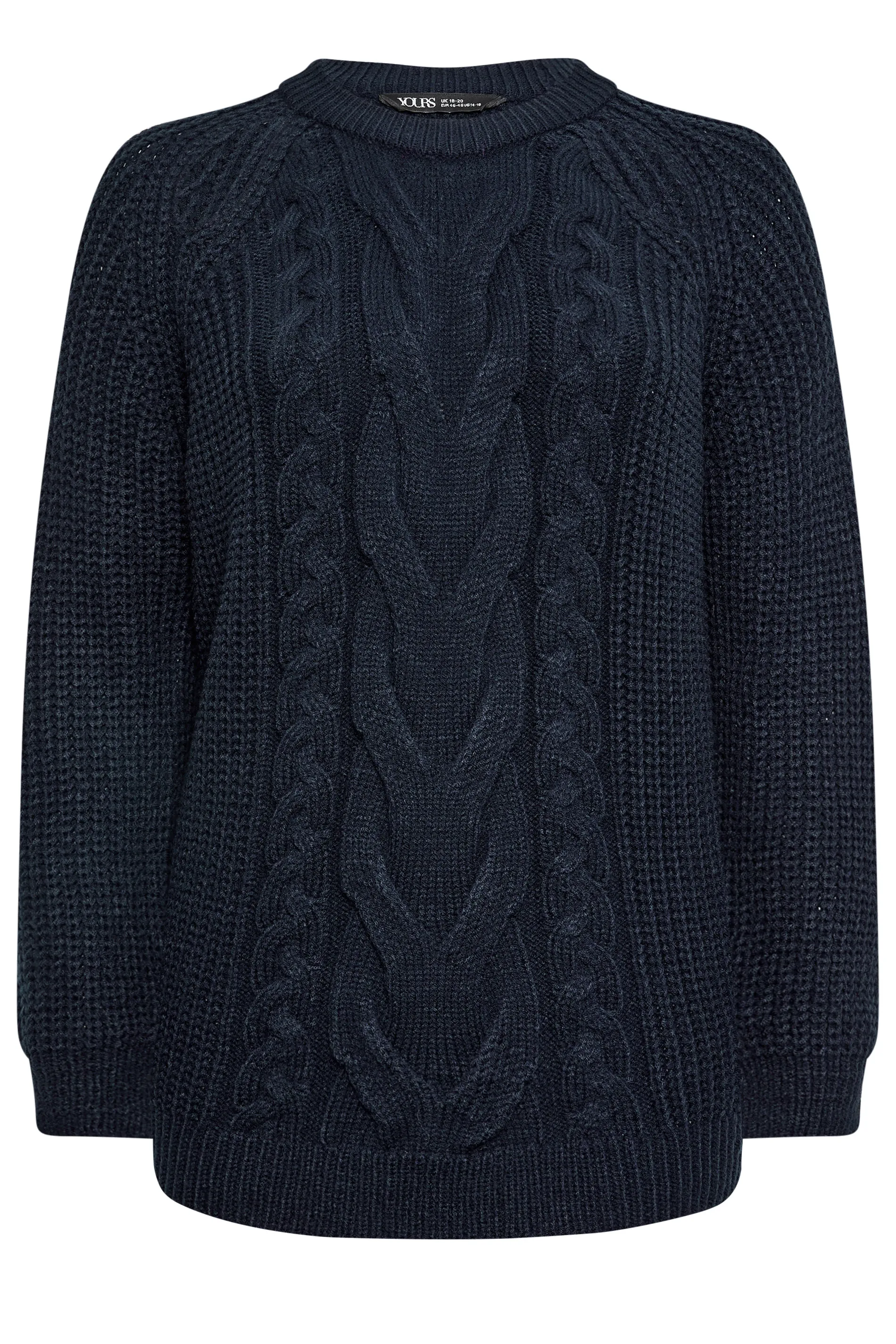 YOURS Curve Navy Blue Cable Knit Cut Out Jumper