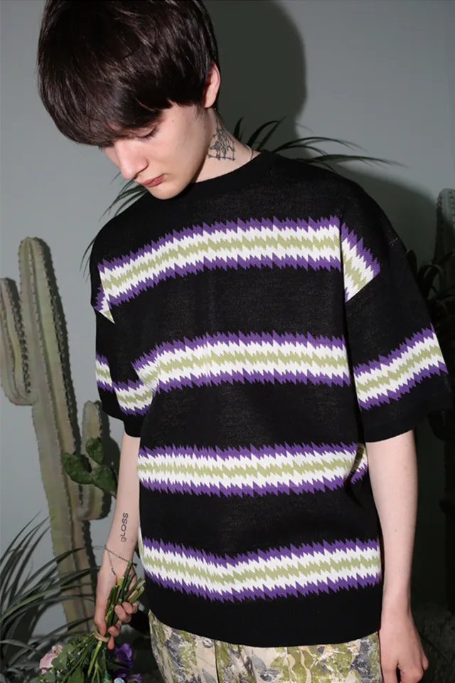 ZIGZAG KNIT T-SHIRTS BLACK