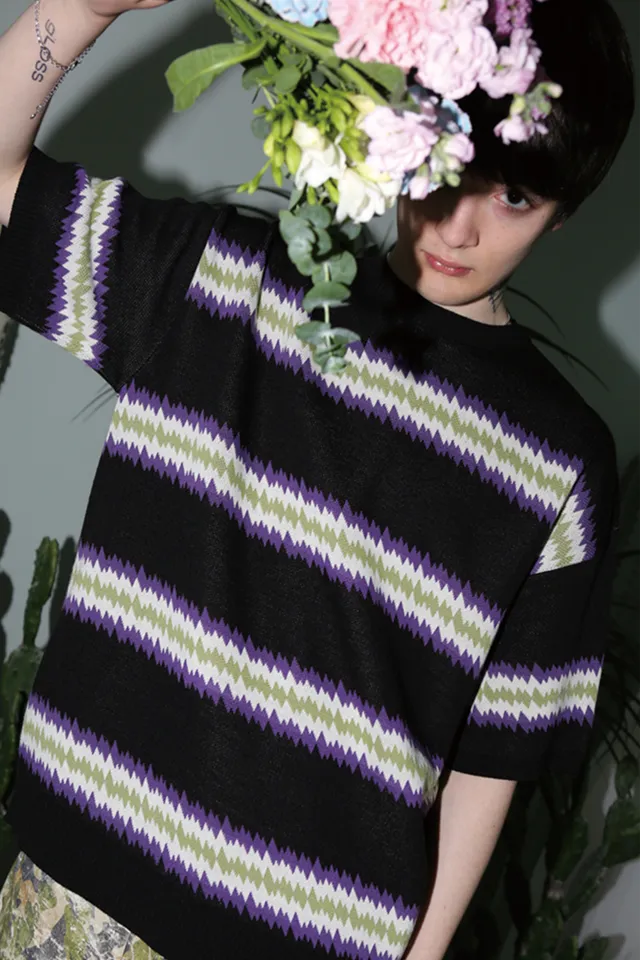 ZIGZAG KNIT T-SHIRTS BLACK