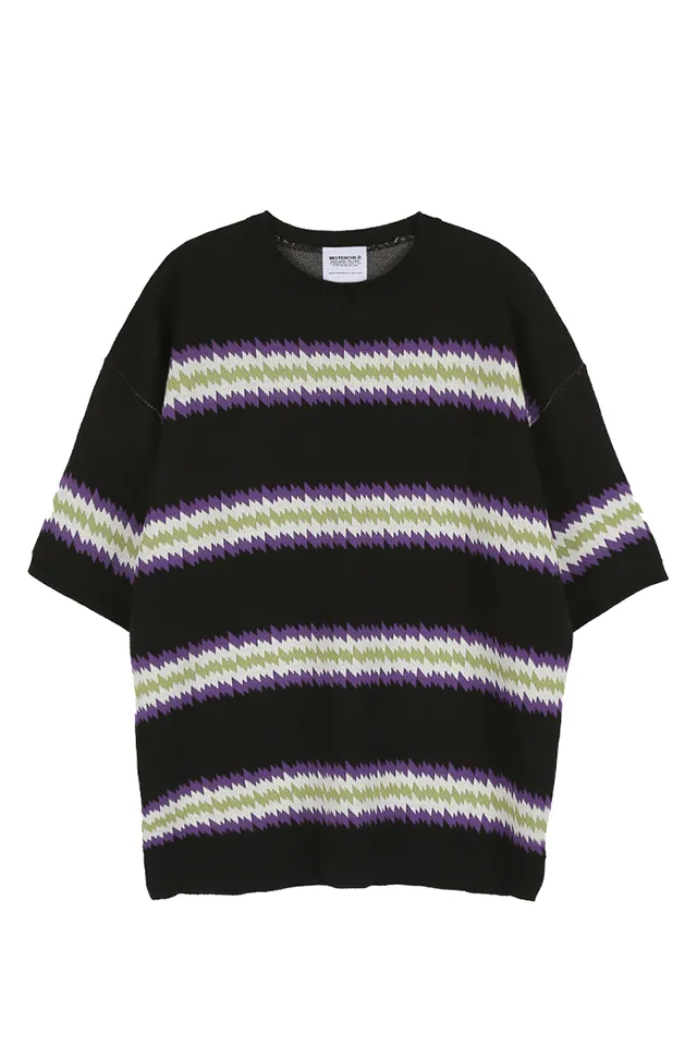 ZIGZAG KNIT T-SHIRTS BLACK