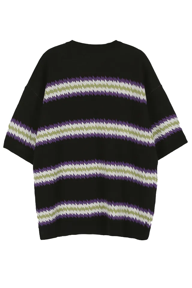 ZIGZAG KNIT T-SHIRTS BLACK